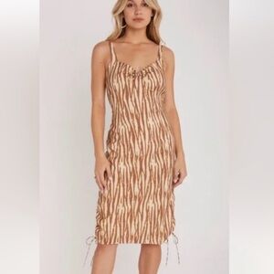 Backyard Roses Ryder Brown and Beige Zebra Print Lined Midi Dress NWT
